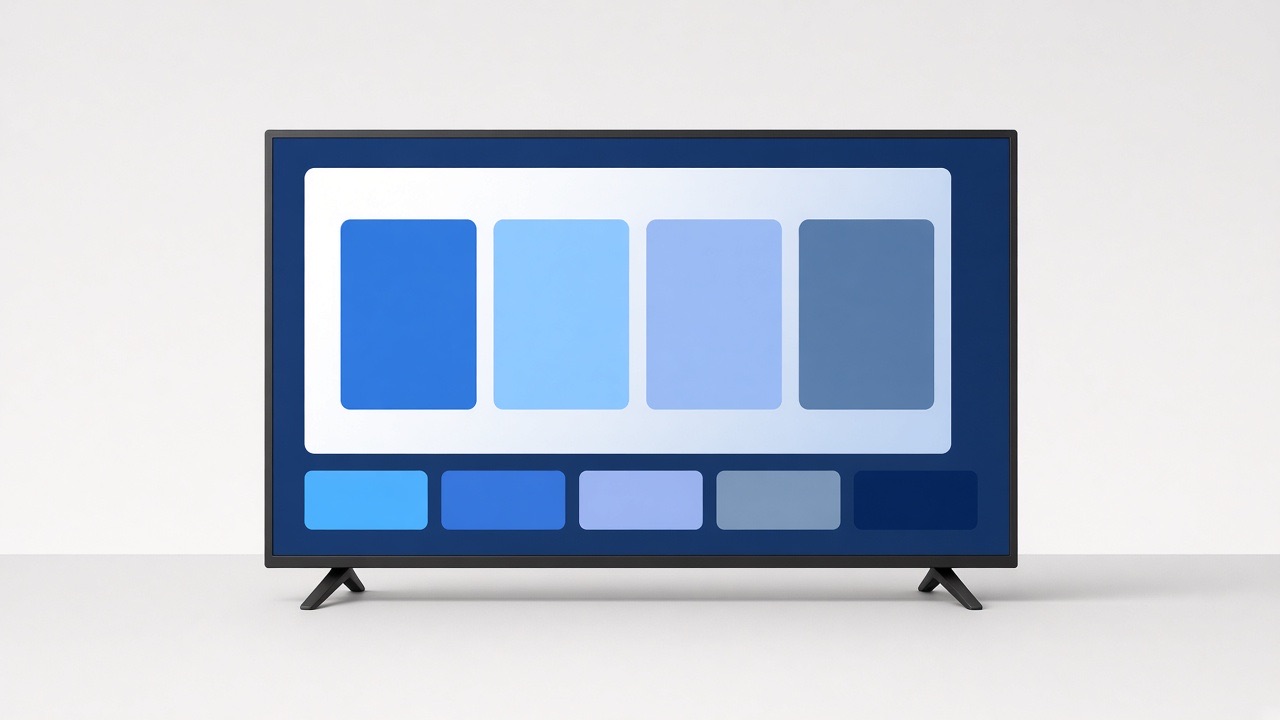 A flat-screen television running a digital signage layout
